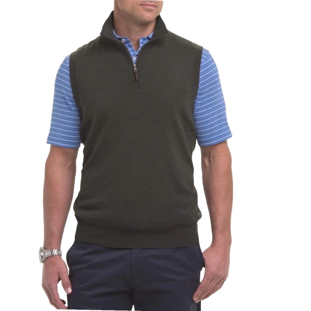 Fairway & Greene Mens XL Baruffa Merino Wool Windvest Quarter Zip Golf Vest